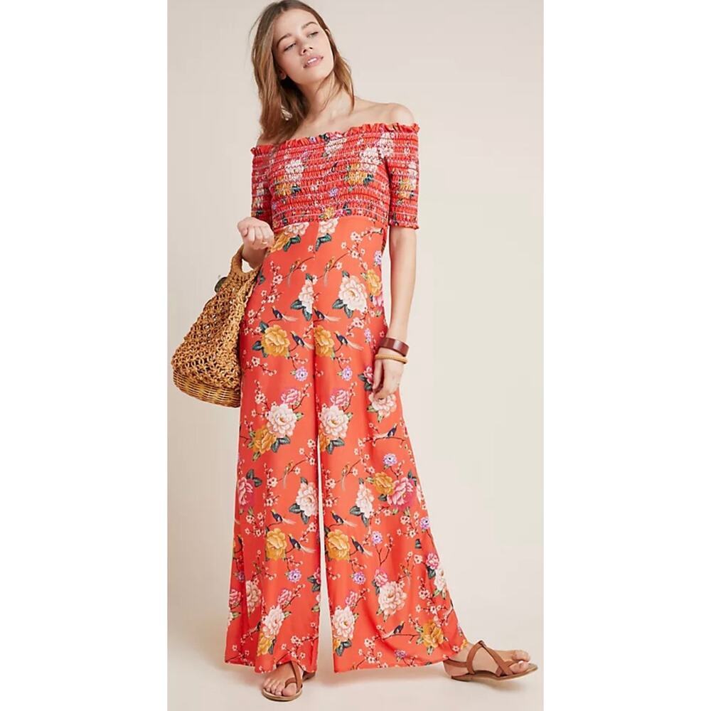 Farm Rio x Anthropologie Paraiso Floral Off Shoulder Jumpsuit M